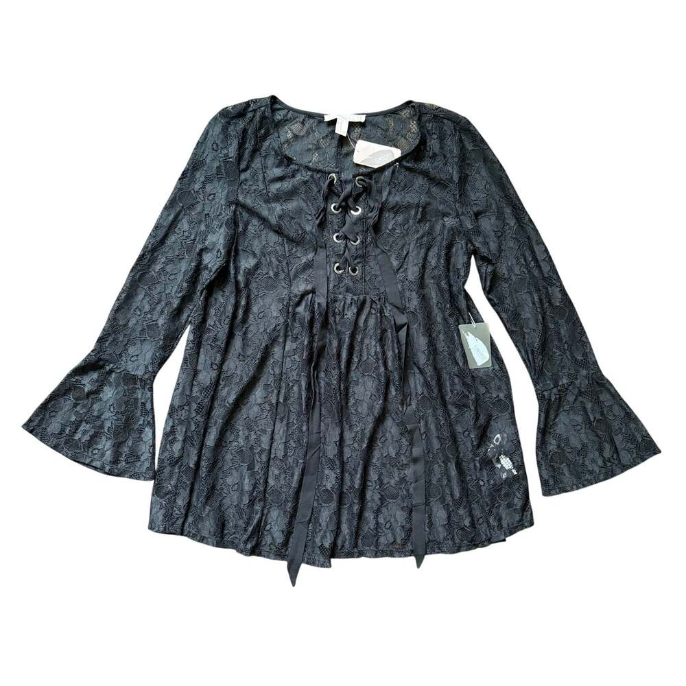Forever 21 Black Lace Peasant Tunic Top Fairy Grunge Boho Goth Coquette